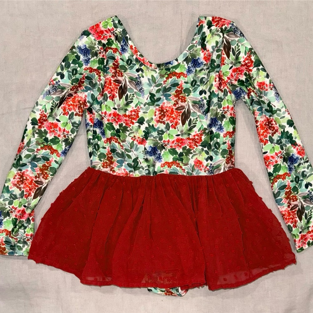 Cheeky Plum Holiday Floral and Red Dance Leotard